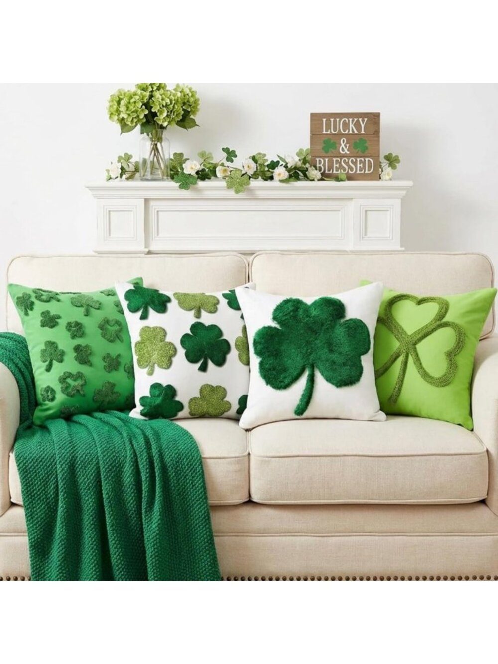 St. Patrick's Day Pillow Covers 18x18 - Shamrock Green Cushion Cases for Home